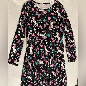 NWT - Children’s Place Big Girls Long Sleeve Unicorn Dress (Black) - Size 10/12